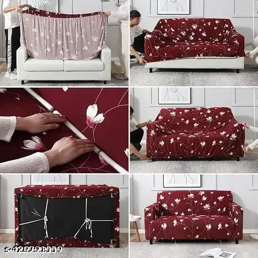 Floral Maroon - Luxury Quality Strechable & Dust-proof Sofa Cover