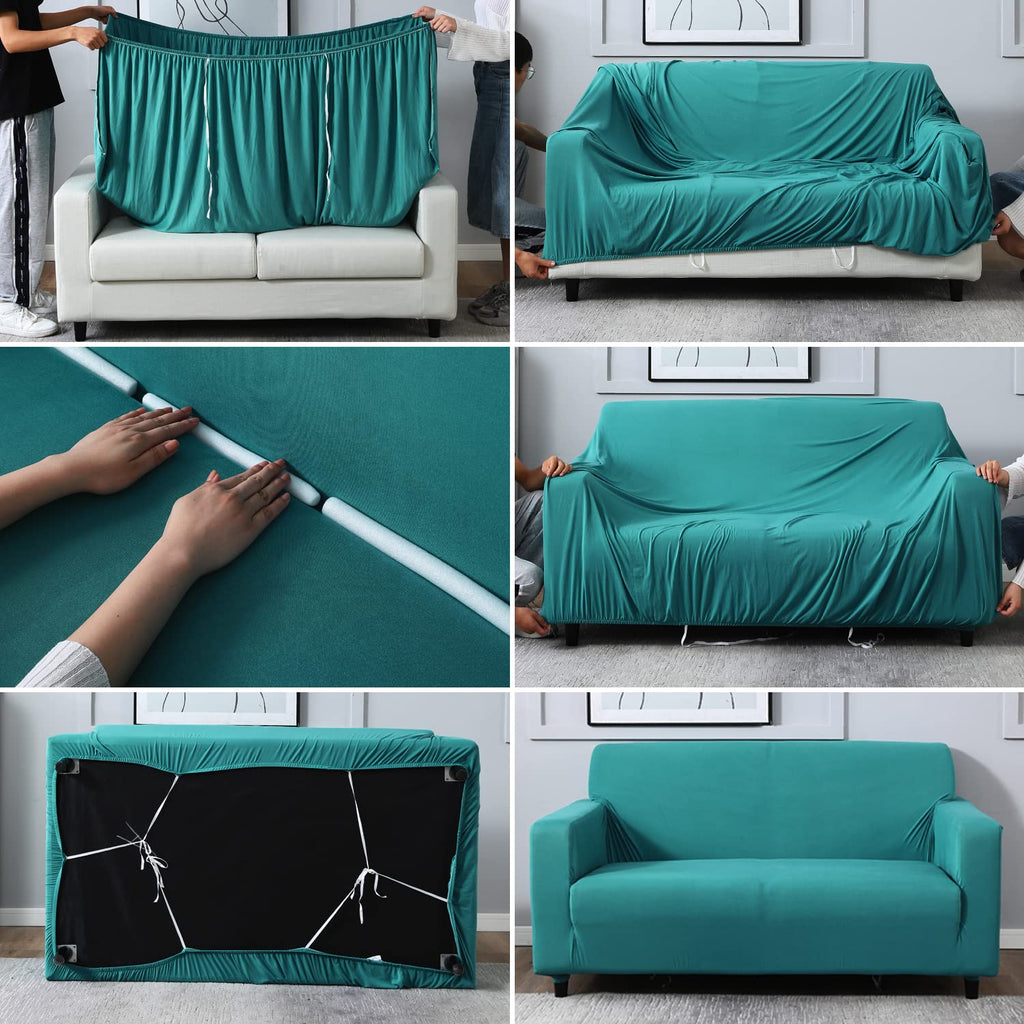 Premium Quality Machine Washable & Dust Proof Sofa Cover - Dark Cyan  | Universal Fit Streachable Fabric