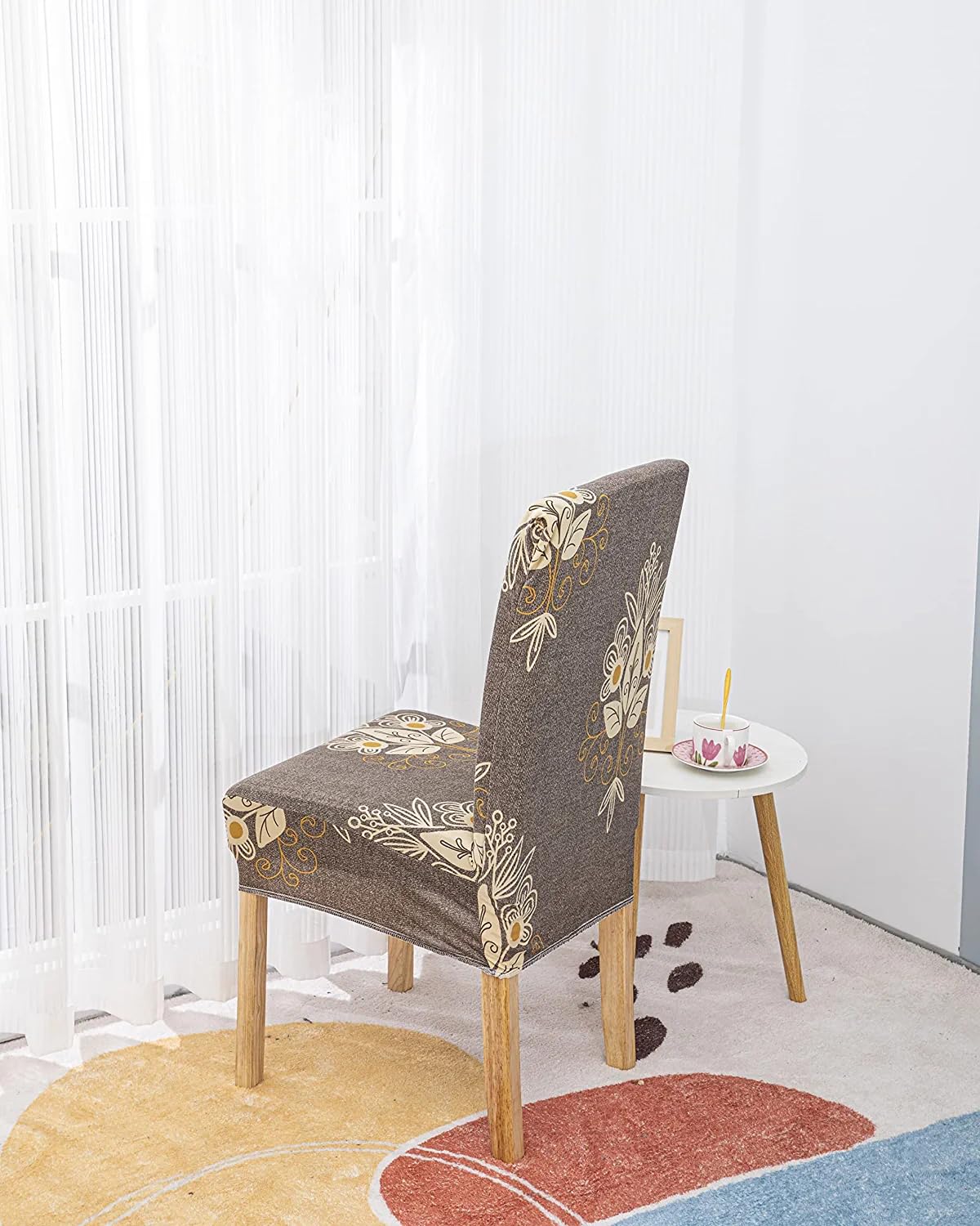 Beige Brocade  Chair Cover - Dustfree, Stain Free, Water Resistance & Machine Washable