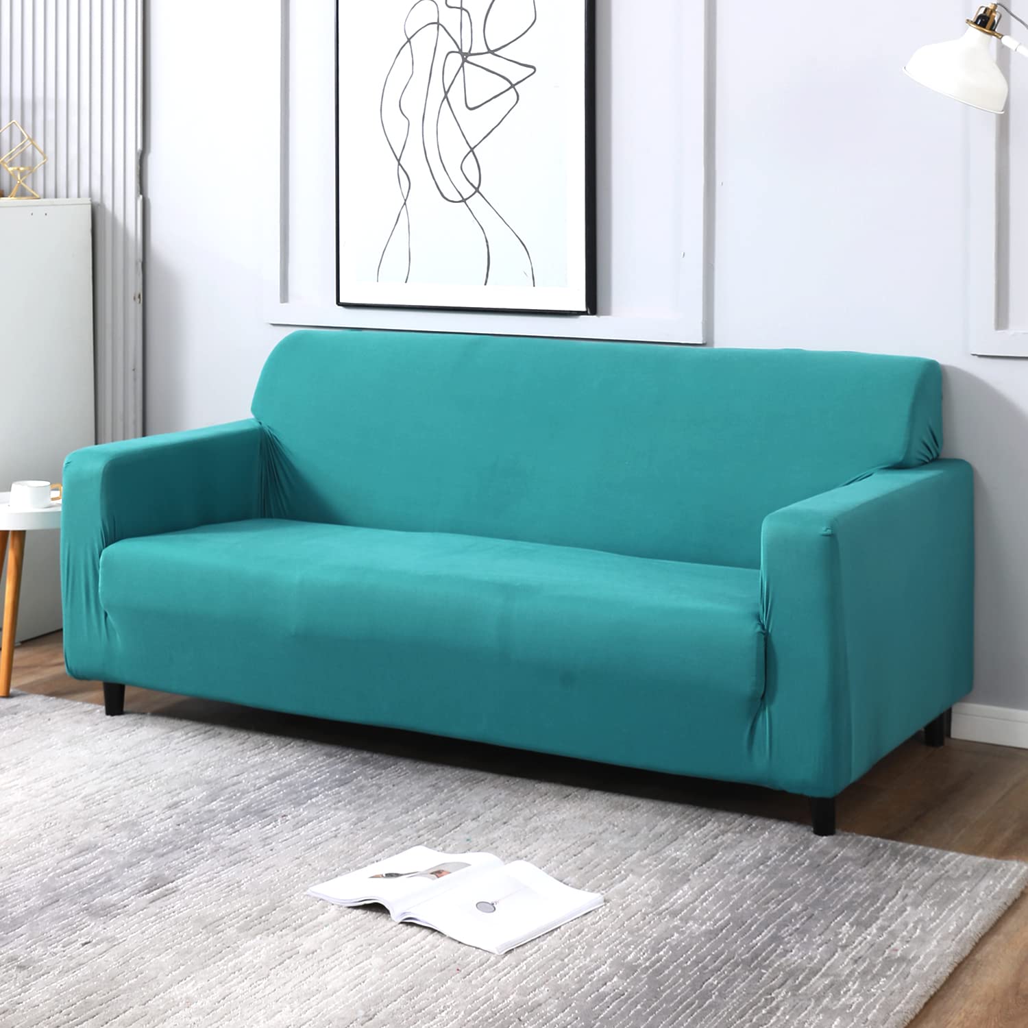 Premium Quality Machine Washable & Dust Proof Sofa Cover - Dark Cyan  | Universal Fit Streachable Fabric
