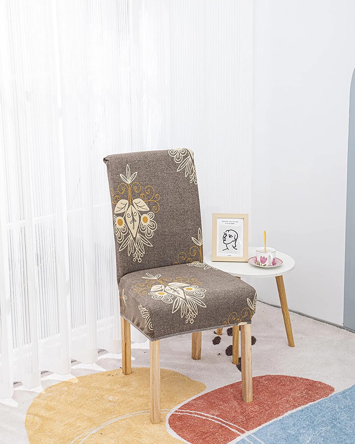 Beige Brocade  Chair Cover - Dustfree, Stain Free, Water Resistance & Machine Washable