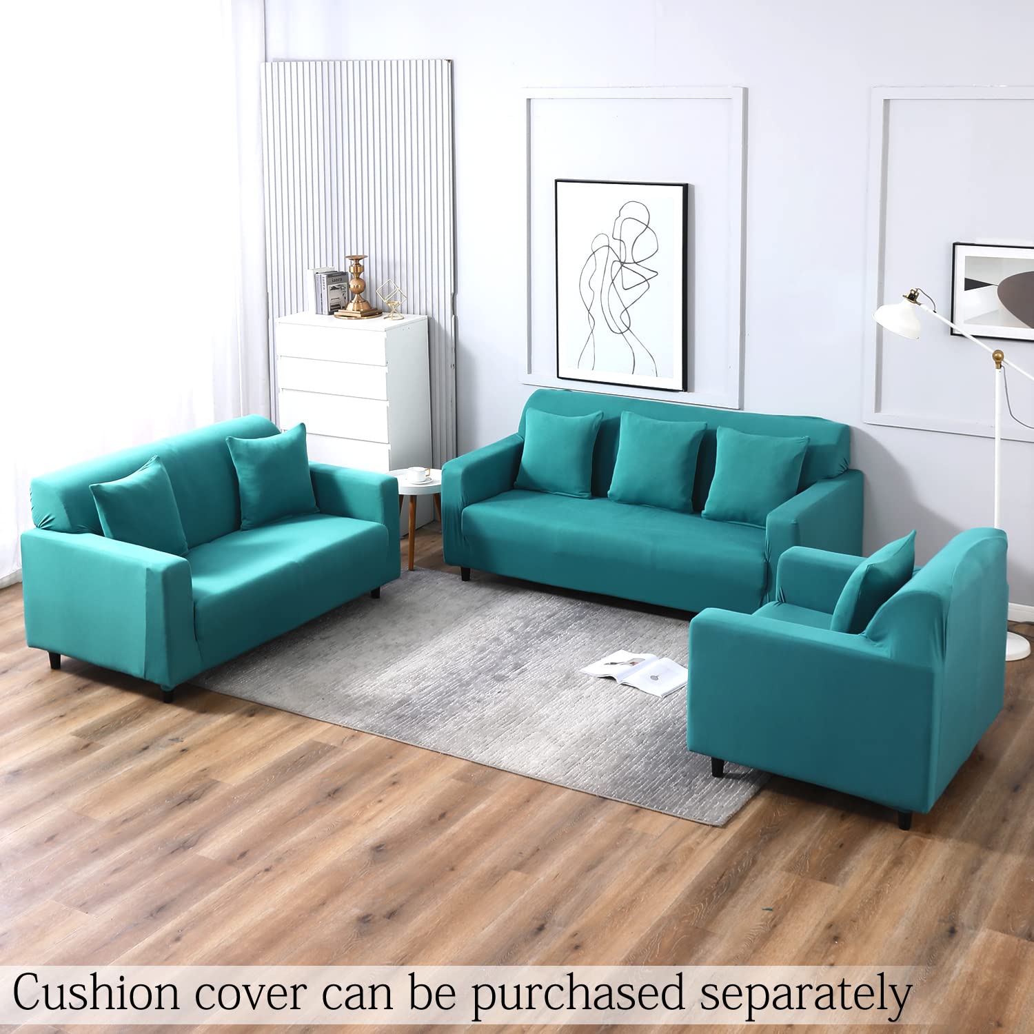 Premium Quality Machine Washable & Dust Proof Sofa Cover - Dark Cyan  | Universal Fit Streachable Fabric