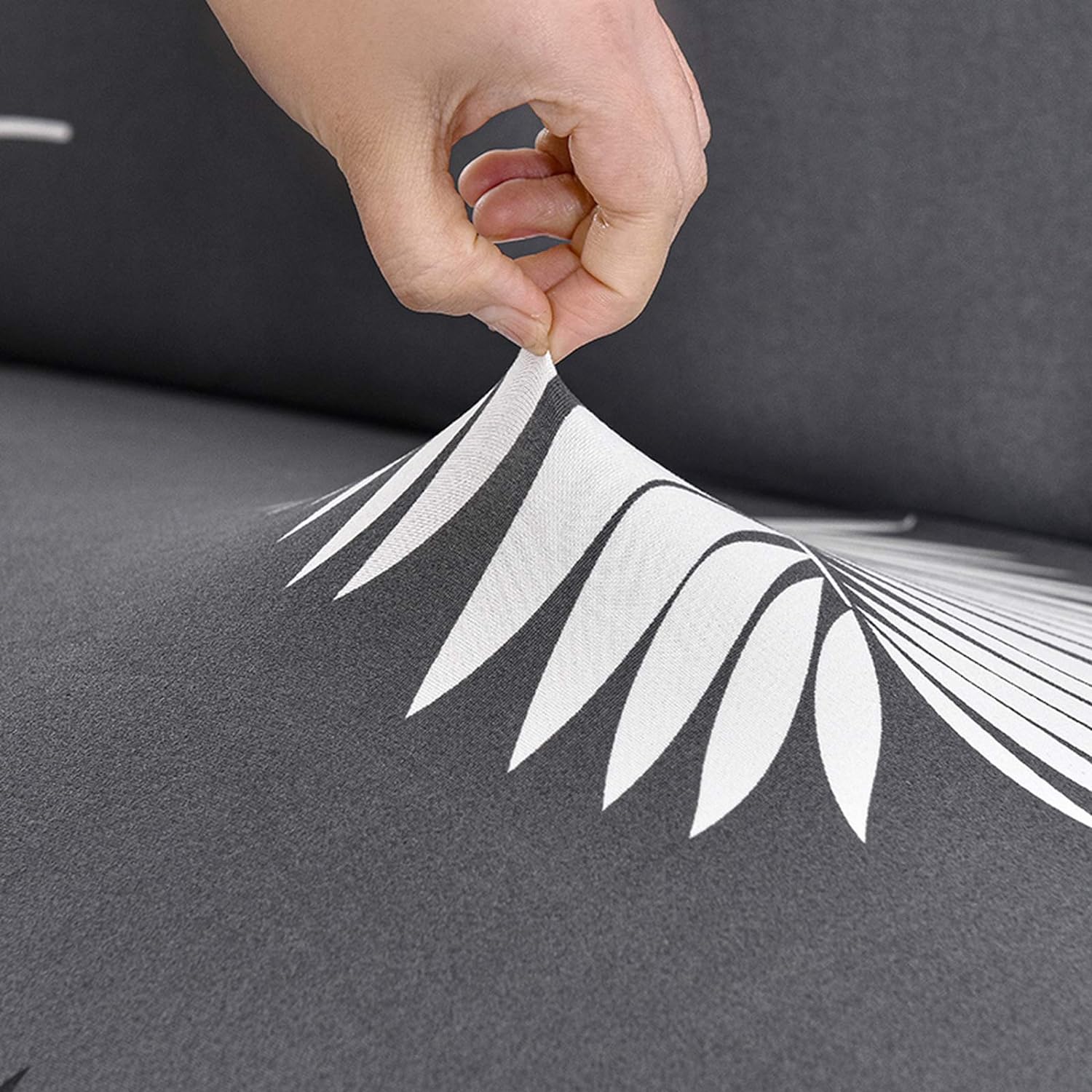 L-Shape Sofa Cover - Charcol Fern