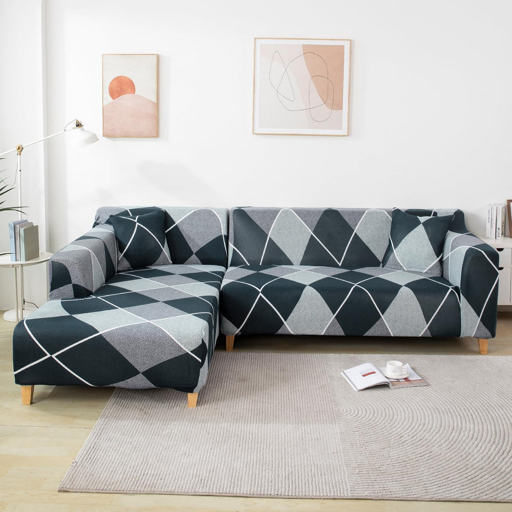 L-Shape Sofa Cover - Checkkerplaid Blue