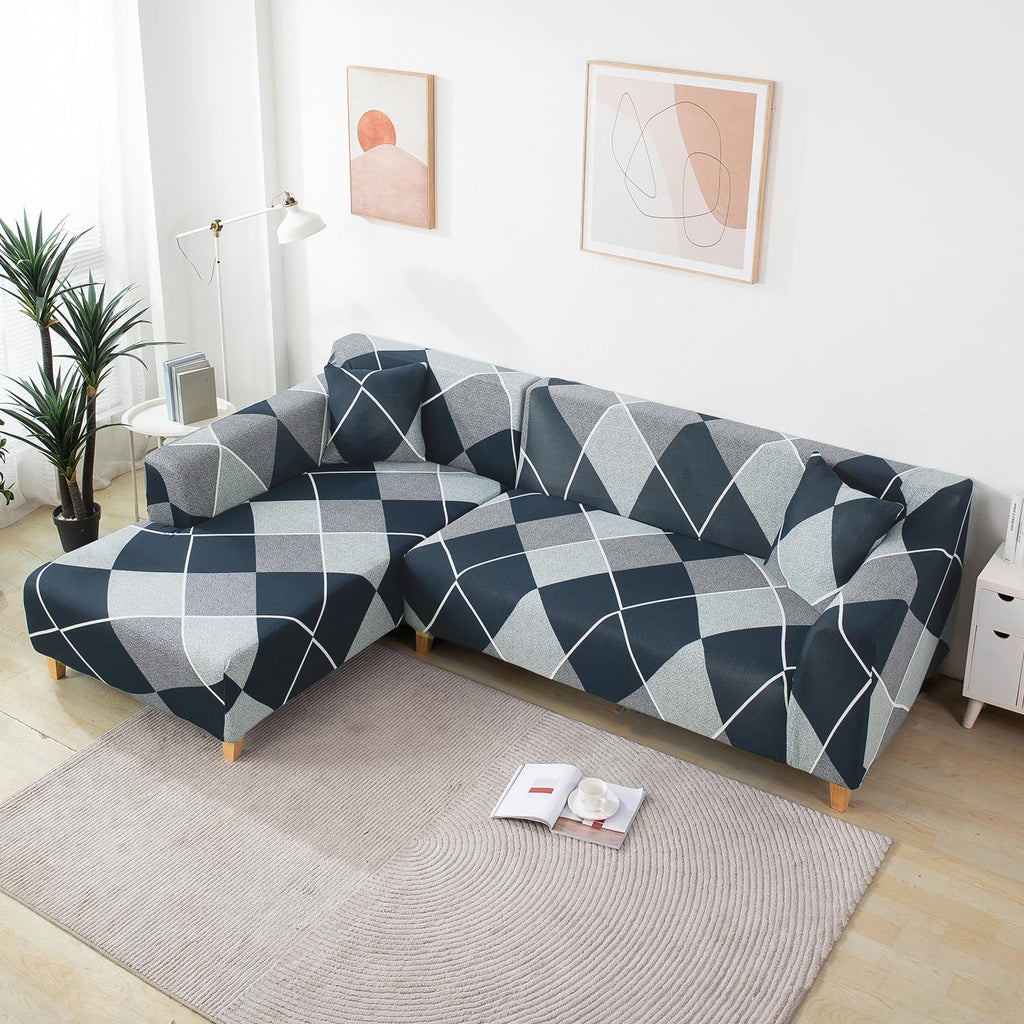 L-Shape Sofa Cover - Checkkerplaid Blue