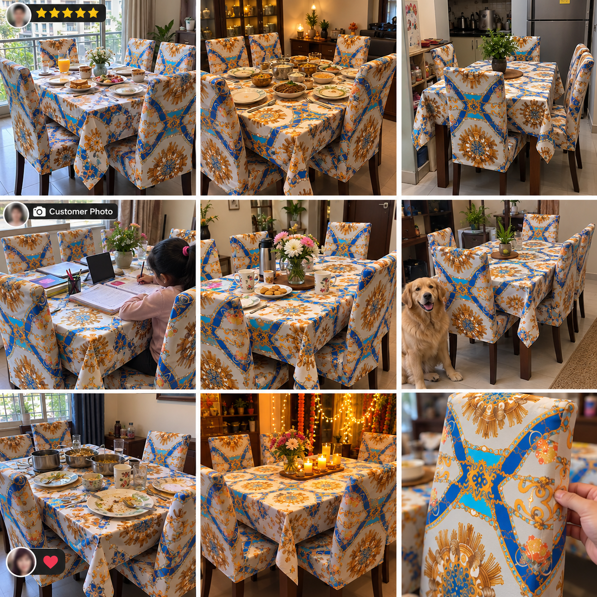 Marigold & Cobalt – Premium Dining Set Cover