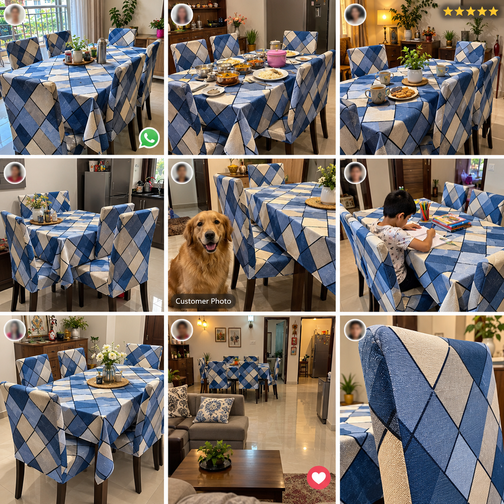 Blue Checks – Premium Dining Set Cover
