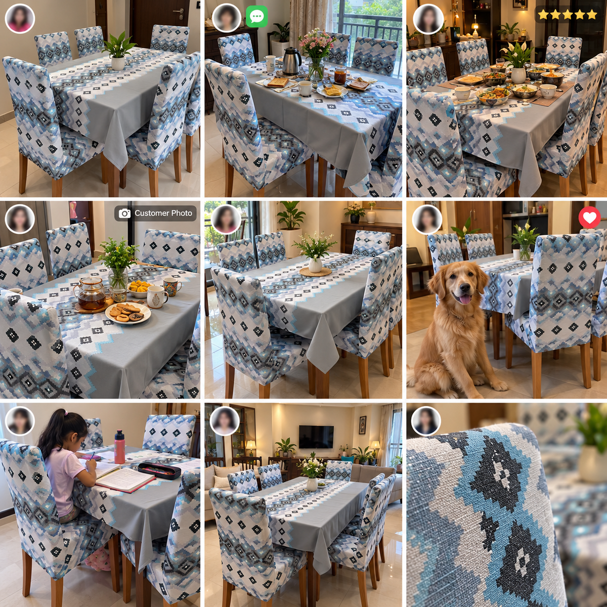 Blue Lattice – Premium Dining Set Cover