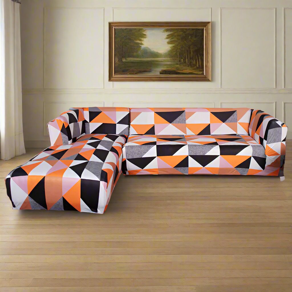 L-Shape Sofa Cover - Prism Orange