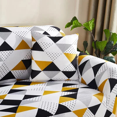 Geometric Brown - Luxury Quality Strechable & Dust-proof Sofa Cover