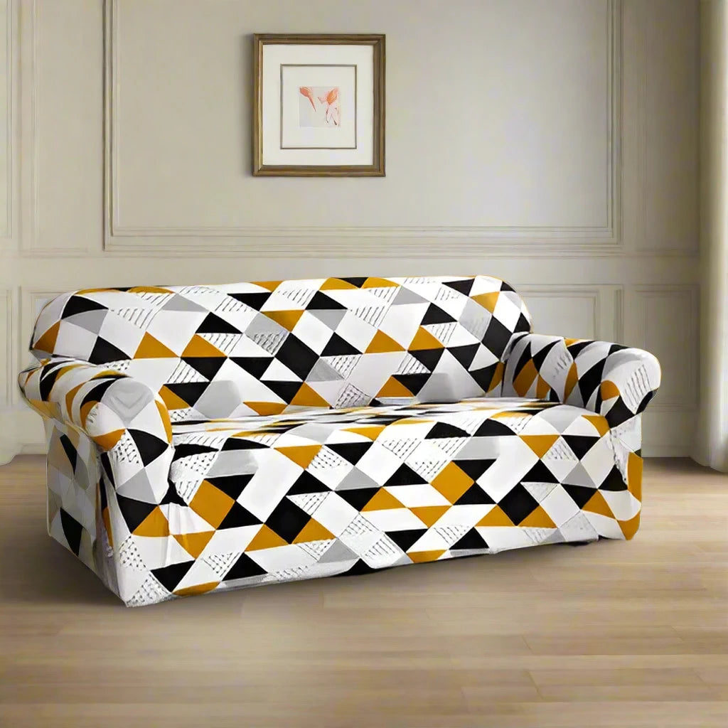 Geometric Brown - Luxury Quality Strechable & Dust-proof Sofa Cover
