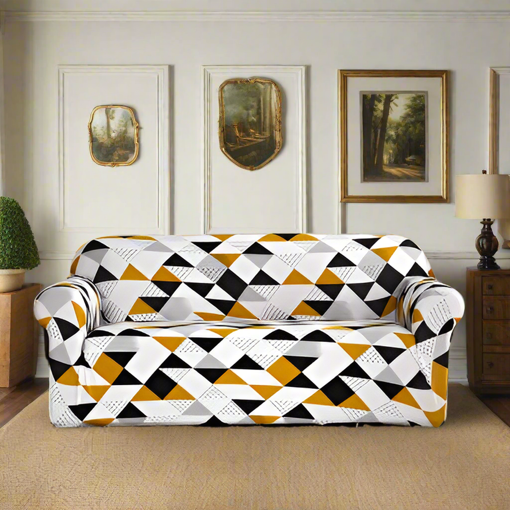 Geometric Brown - Luxury Quality Strechable & Dust-proof Sofa Cover
