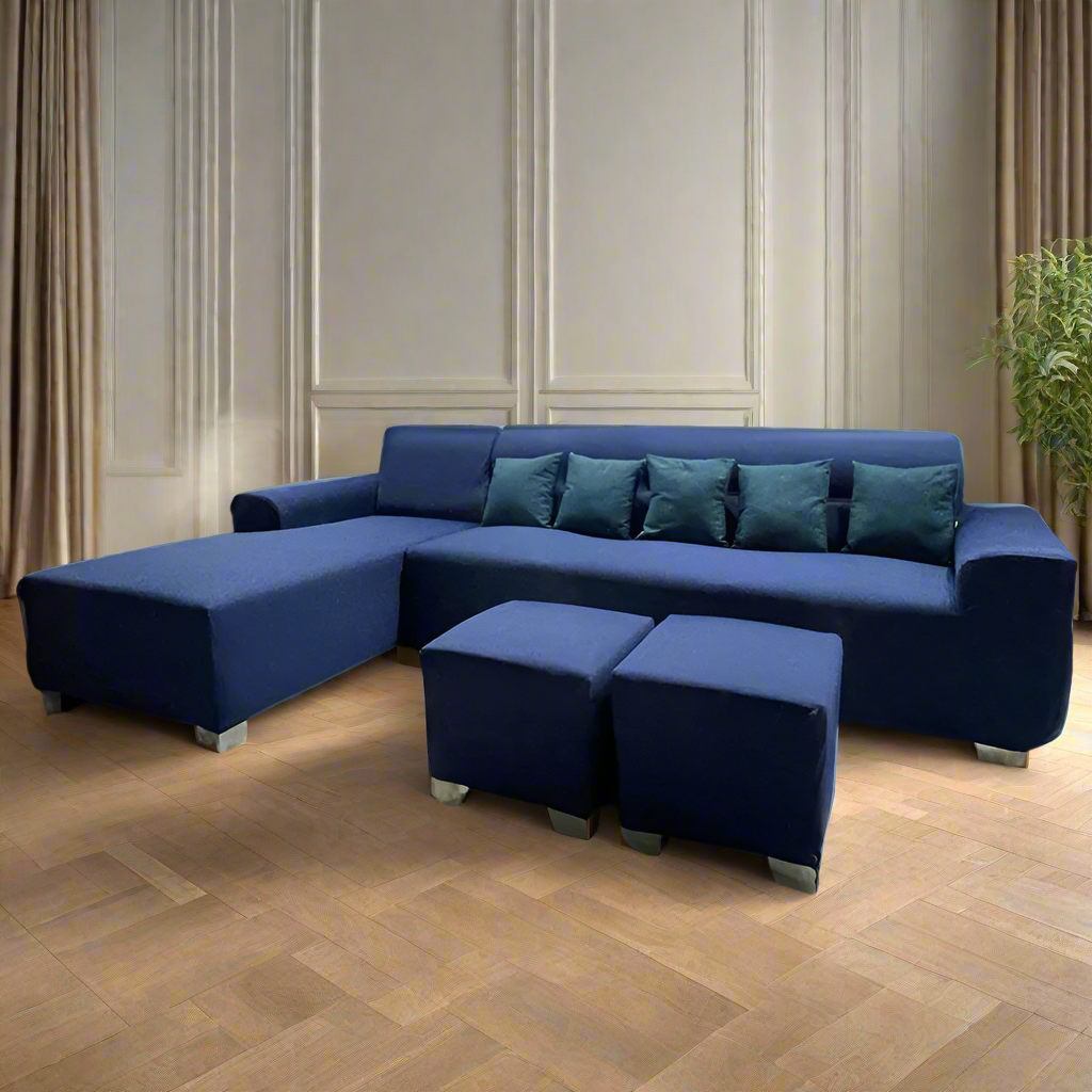 L-Shape Sofa Cover - Navy Blue Solid
