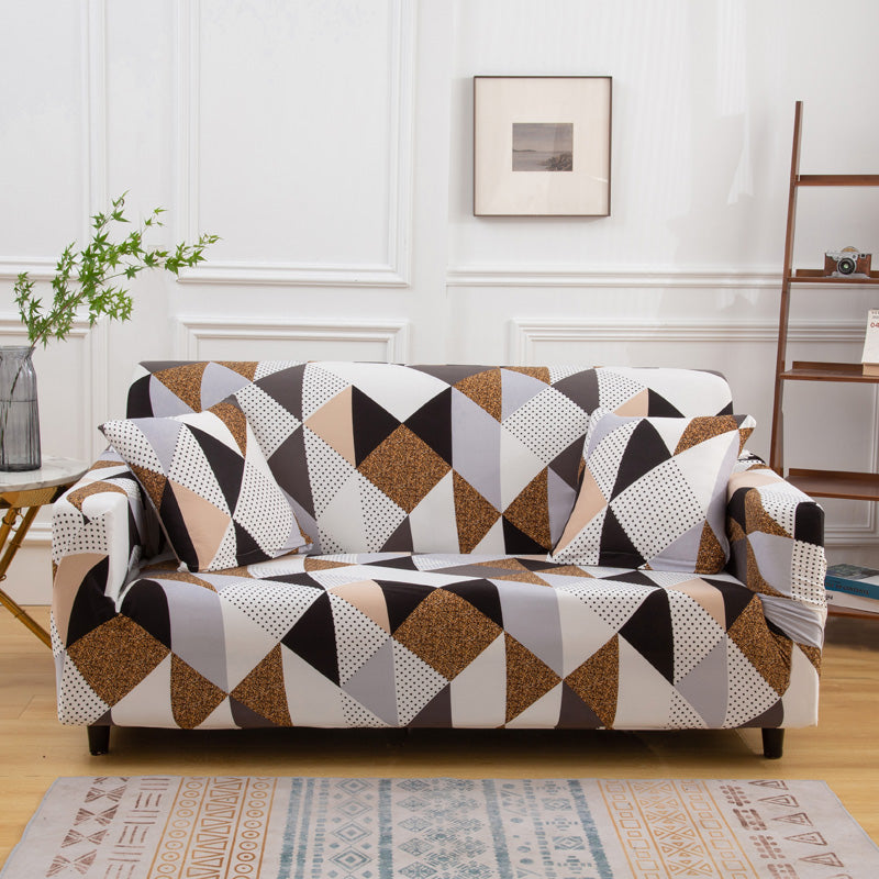 Geometric Brown - Luxury Quality Strechable & Dust-proof Sofa Cover