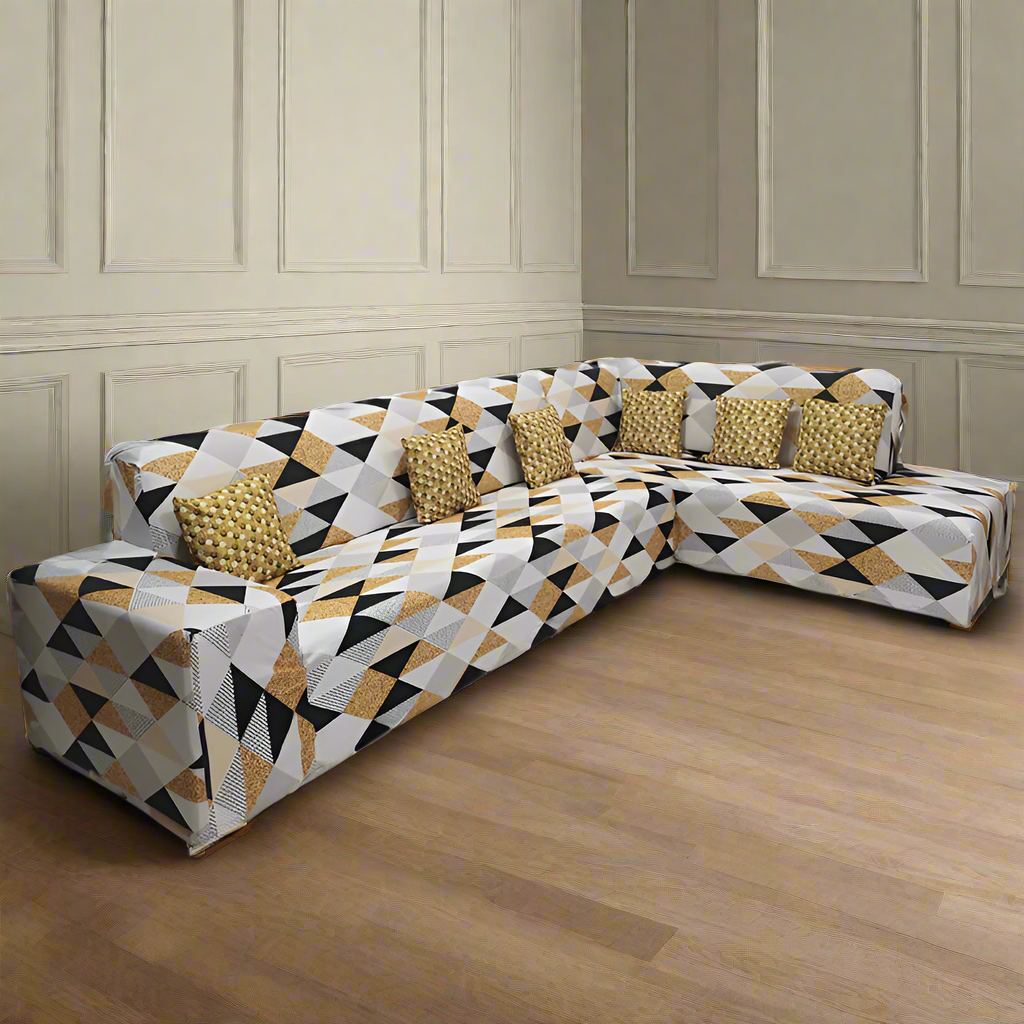 L-Shape Sofa Cover - Yellow Prism