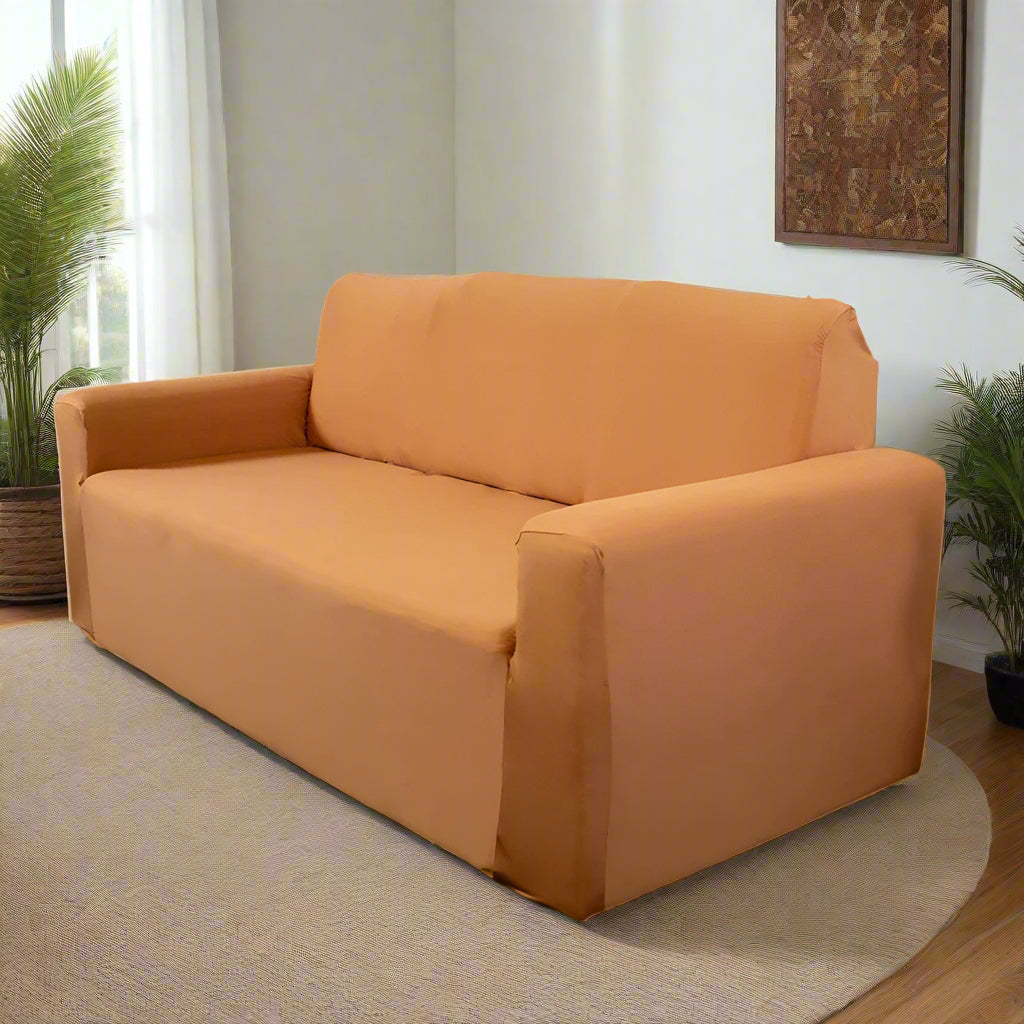 Premium Quality Machine Washable & Dust Proof Sofa Cover - Peach  | Universal Fit Streachable Fabric