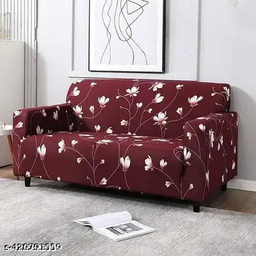 Floral Maroon - Luxury Quality Strechable & Dust-proof Sofa Cover