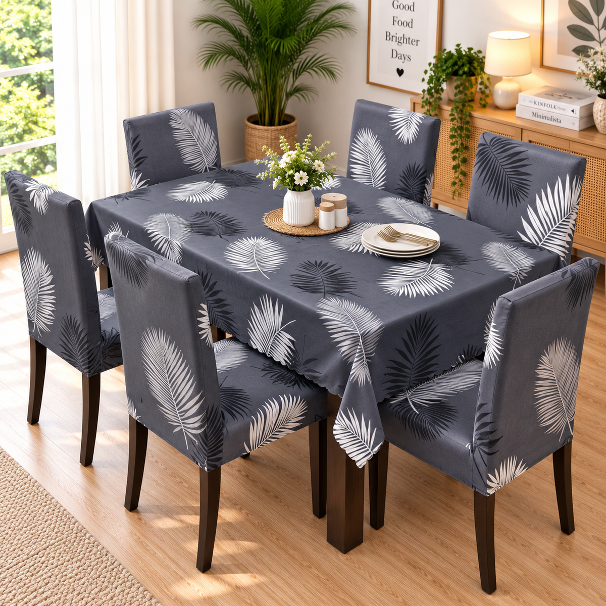 Charcoal Fern – Premium Dining Set Cover