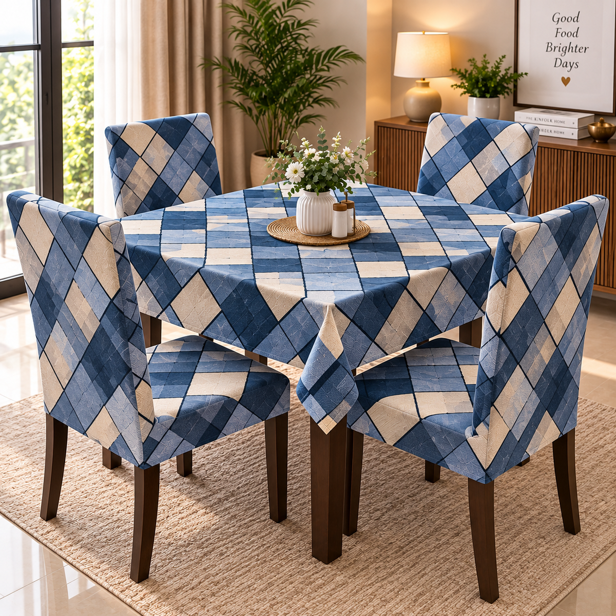 Blue Checks – Premium Dining Set Cover