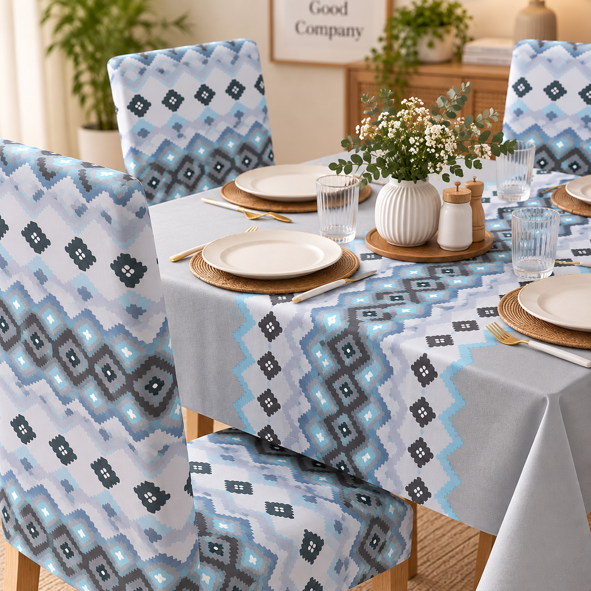Blue Lattice – Premium Dining Set Cover