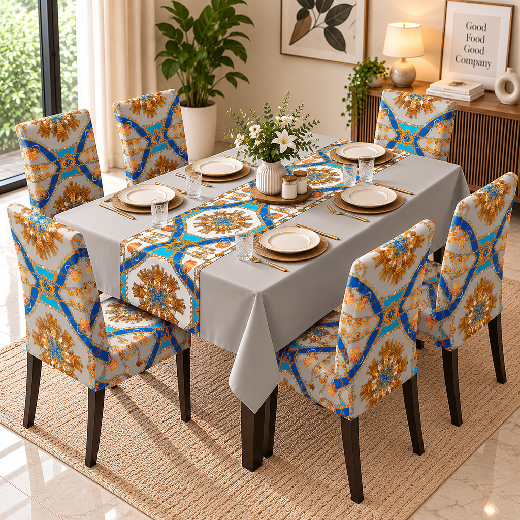 Marigold & Cobalt – Premium Dining Set Cover