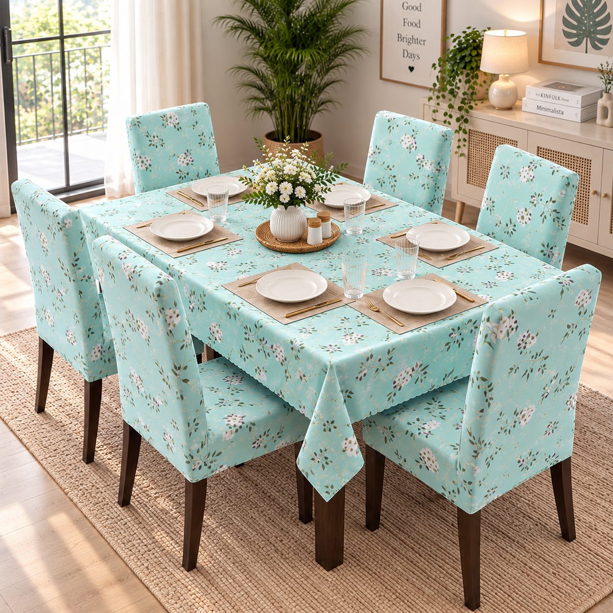 Floral Mint – Premium Dining Set Cover