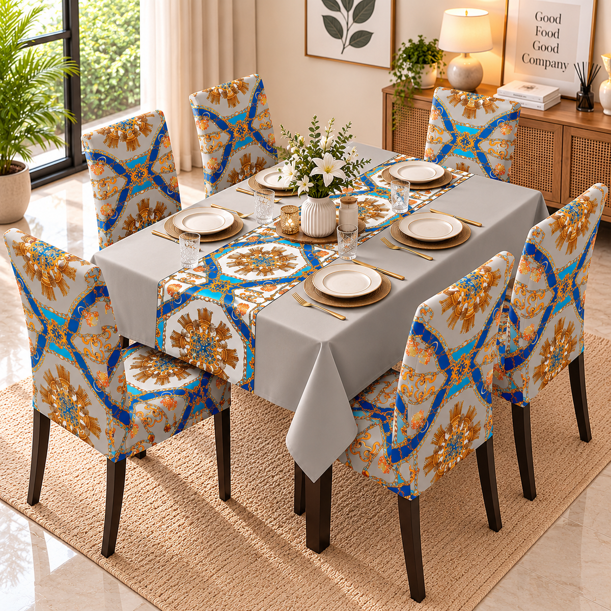 Marigold & Cobalt – Premium Dining Set Cover