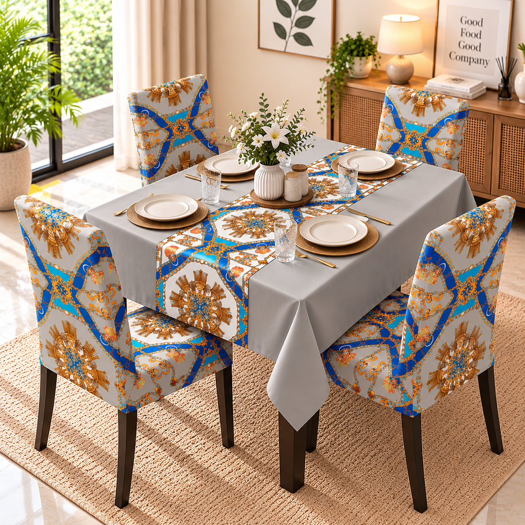 Marigold & Cobalt – Premium Dining Set Cover