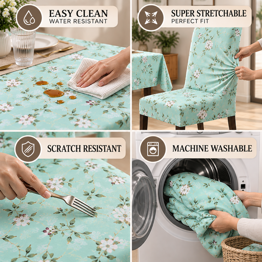 Floral Mint – Premium Dining Set Cover