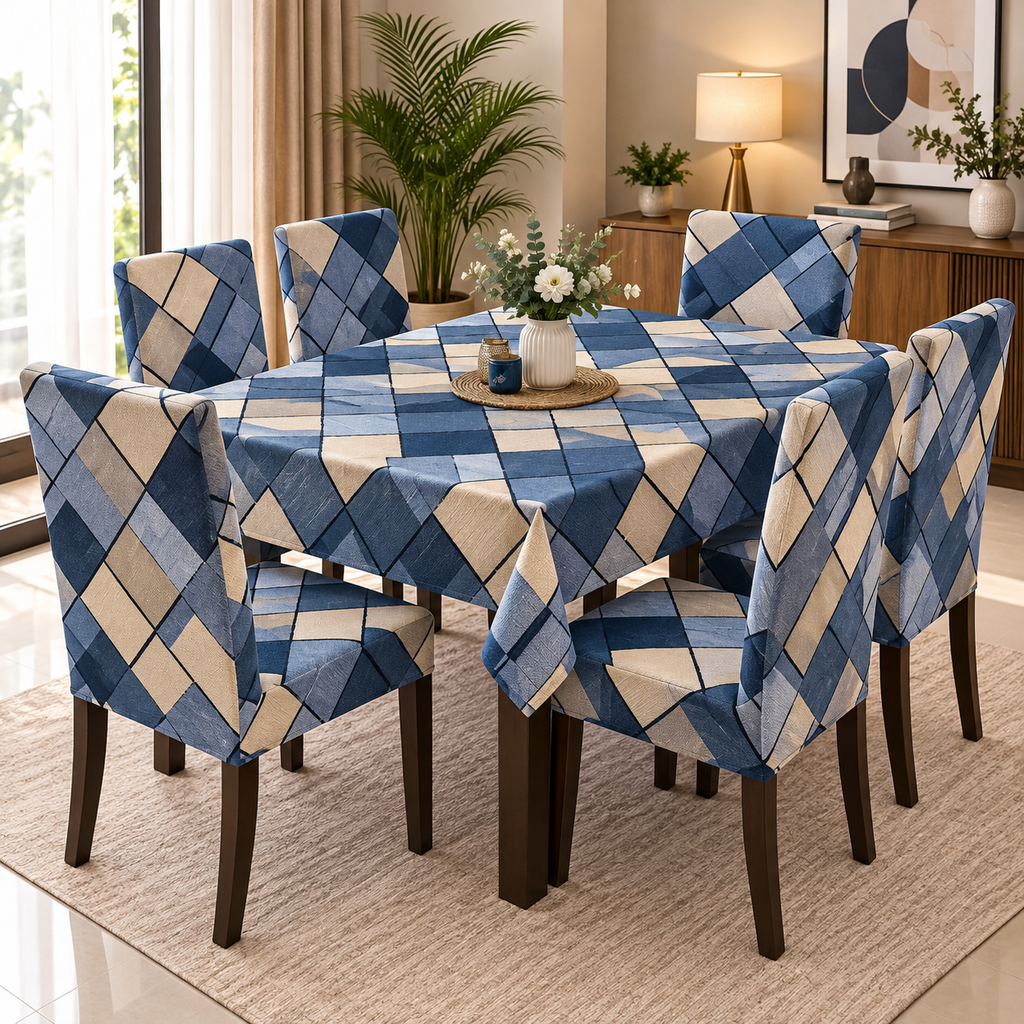 Blue Checks – Premium Dining Set Cover