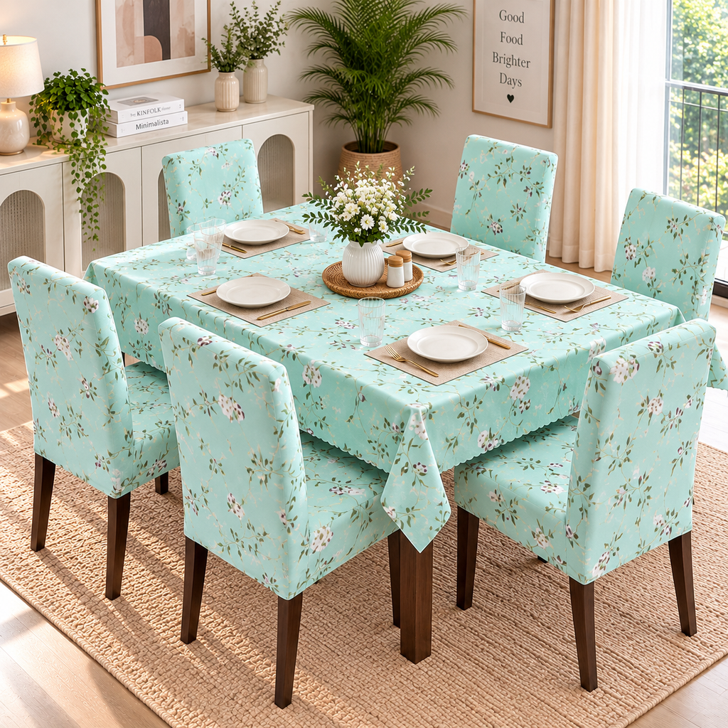 Floral Mint – Premium Dining Set Cover