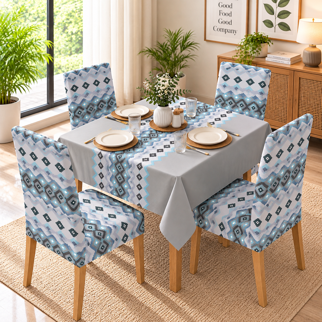 Blue Lattice – Premium Dining Set Cover