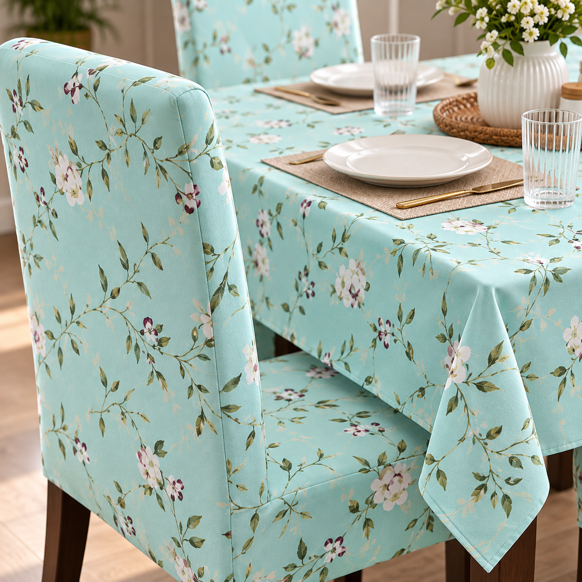 Floral Mint – Premium Dining Set Cover