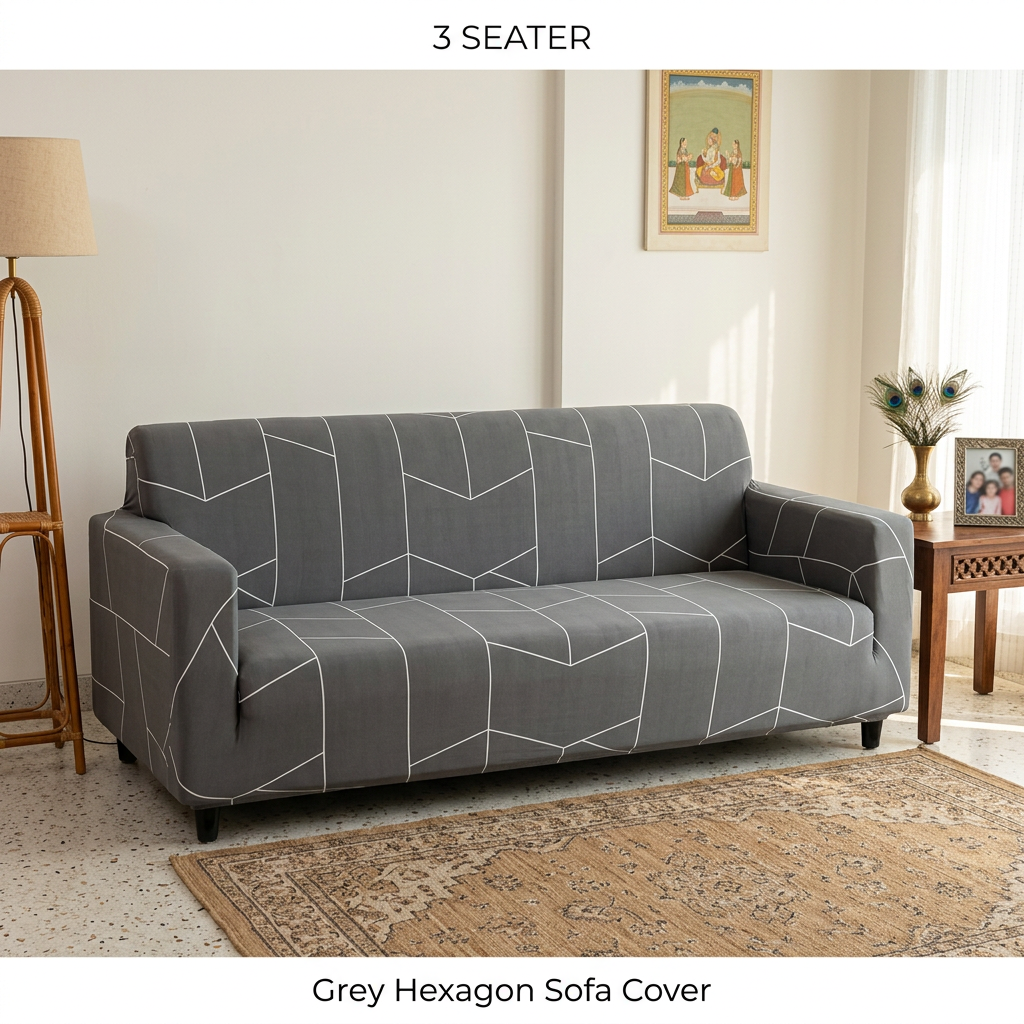 Grey Hexagon 3 seater, bina measurements