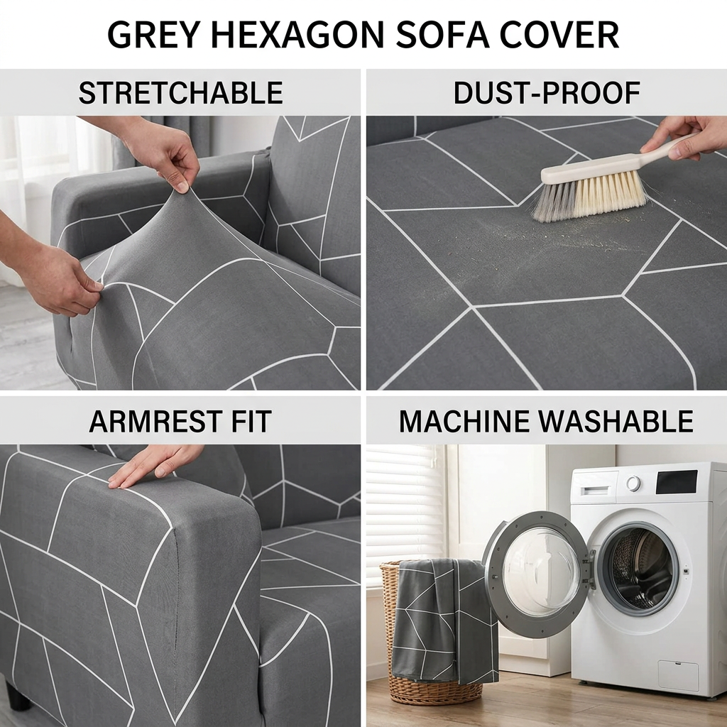 Grey Hexagon features collage