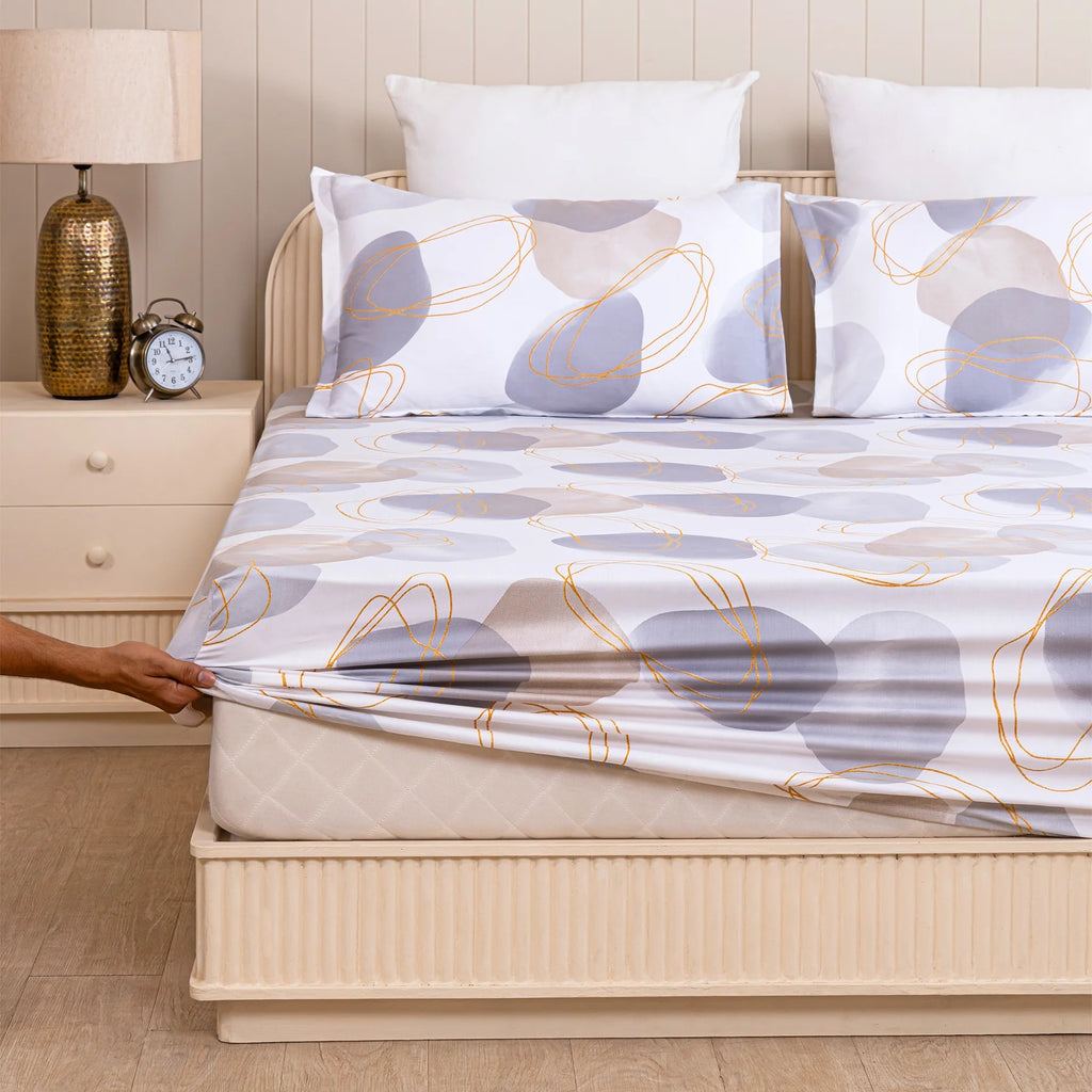100% Dustproof & Water Resistant + 360°  Elastic Fitted Spheres Of Serenity Printed Bedsheet
