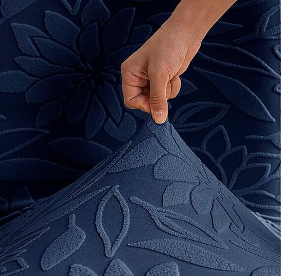 Majestic Jacquard Dark Blue Elastic Chair Cover – Stretchable, Dustproof, Machine Washable