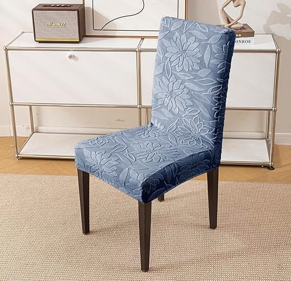 Majestic Jacquard Dark Blue Elastic Chair Cover – Stretchable, Dustproof, Machine Washable