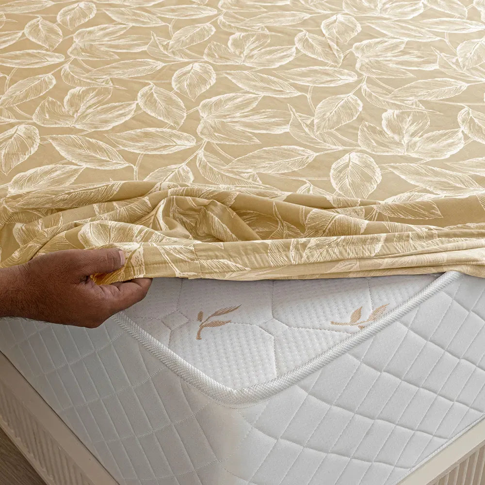 100% Dustproof & Water Resistant + 360°  Elastic Fitted Golden Cotton Printed Bedsheet