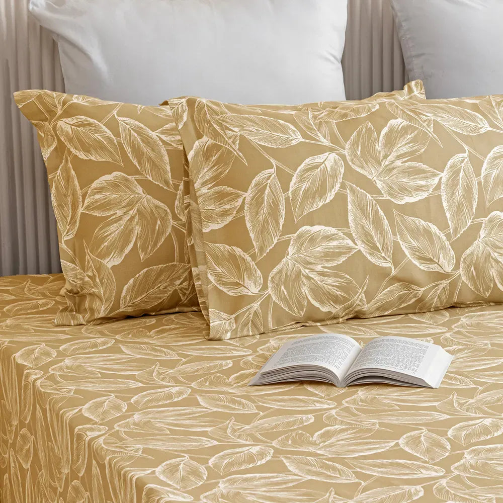 100% Dustproof & Water Resistant + 360°  Elastic Fitted Golden Cotton Printed Bedsheet