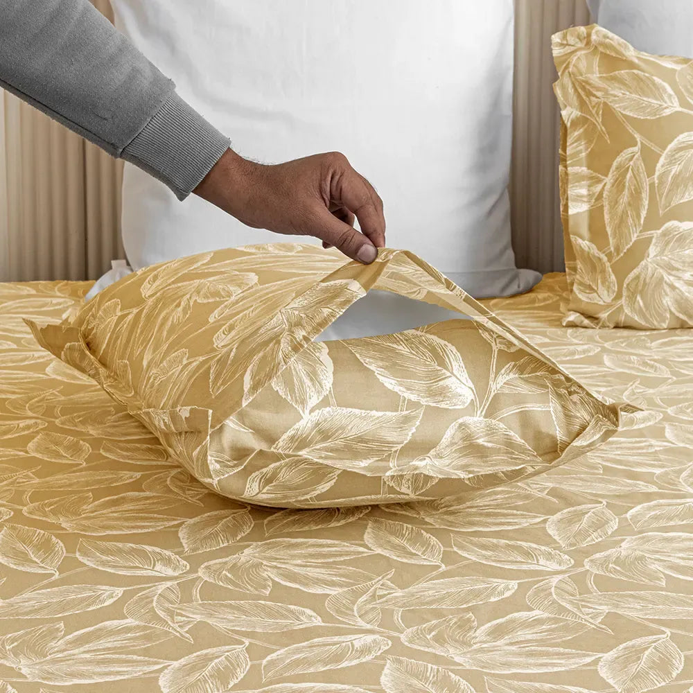 100% Dustproof & Water Resistant + 360°  Elastic Fitted Golden Cotton Printed Bedsheet