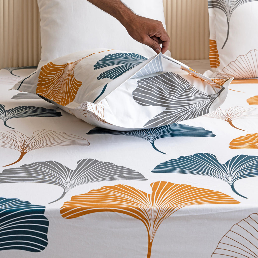 100% Dustproof & Water Resistant + 360°  Elastic Fitted Floral Printed Bedsheet (Mustard & Grey))