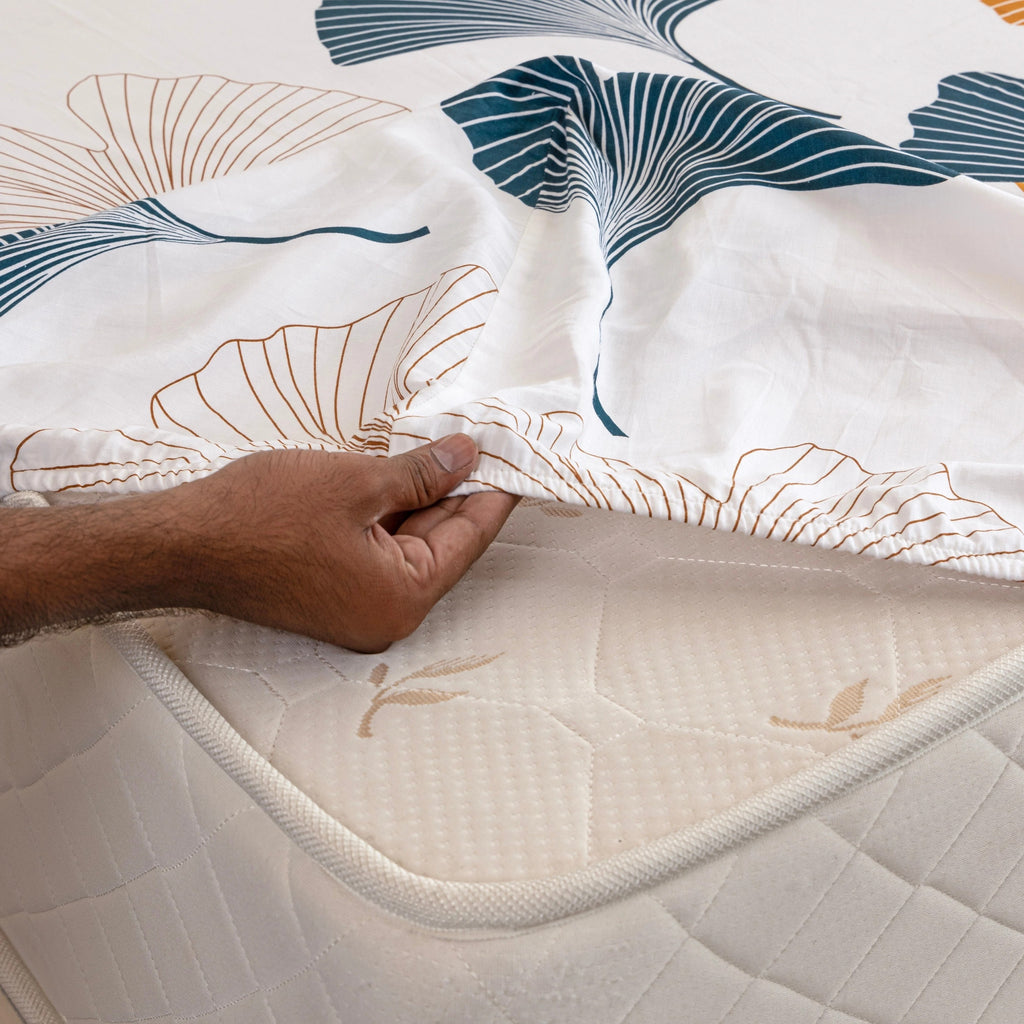 100% Dustproof & Water Resistant + 360°  Elastic Fitted Floral Printed Bedsheet (Mustard & Grey))