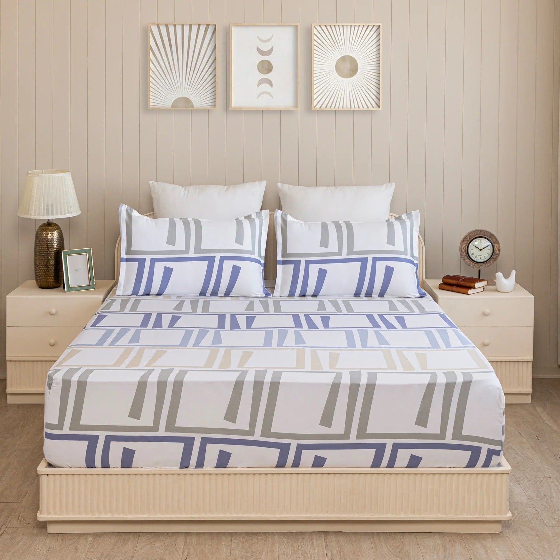 100% Dustproof & Water Resistant + 360°  Elastic Fitted Mdern Maze Printed Bedsheet