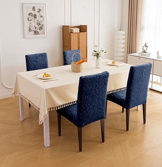 Majestic Jacquard Dark Blue Elastic Chair Cover – Stretchable, Dustproof, Machine Washable