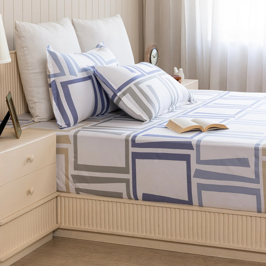 100% Dustproof & Water Resistant + 360°  Elastic Fitted Mdern Maze Printed Bedsheet